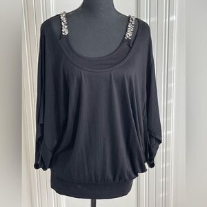 INC Black double layer dolman sleeve Top